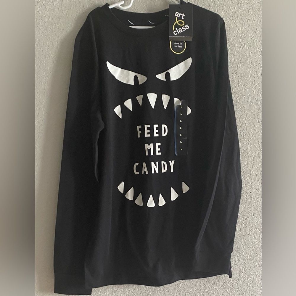 Art Class Boys Monster Black Long Sleeve T-shirt “Feed me Candy”  L Large 12/14
